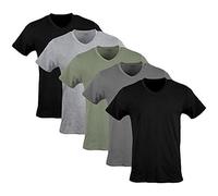 Gildan Mens V-Neck T-Shirts, Multipack, Style G 1103 Undershirt, Black / Sport Grey / Charcoal / Military Green (5-Pack), M