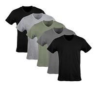 Gildan Men's V-Neck T-Shirts, Multipack, Style G1103 Undershirt, Black/Sport Grey/Charcoal/Military Green (5-Pack), S