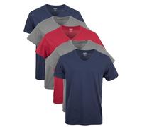 Gildan Men's V-Neck T-Shirts, Multipack, Style G1103 Undershirt, Navy/Charcoal/Cardinal Red (5-Pack), L