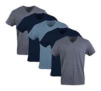 Gildan Men's V-Neck T-Shirts, Multipack, Style G1103 Undershirt, Navy/Heather Navy/Indigo Blue (5-Pack), L