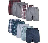 Gildan Men's Woven Boxers, Multipack Shorts, Mixed Red/Blue Assorted (10-Pack), L (Pack of 10)