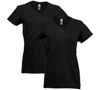 Gildan Women's Heavy Cotton V-Neck T-Shirt, 2-Pack, Black, XL