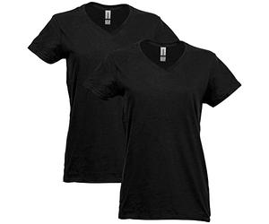 Gildan Womens Heavy Cotton V-Neck T-Shirt, 2-Pack T Shirt, Black, X-Large US, Black, L