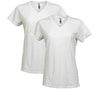 Gildan Women's Heavy Cotton V-Neck T-Shirt, 2-Pack, White, Large