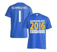 Gildan Women's Leicester City 2016 Premier League Champions T-Shirt Schmeichel 1 Blue | Size: Medium Gildan Blue M