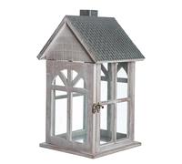 GILDE Branco Glass Lantern - Wood and Metal - House Shape - Height 39 cm - Silver and White