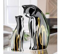 GILDE Ceramic Cat Figurine Set, 2 Pieces, Glazed, Black, 22 cm High, 14 cm Wide, 8 cm Deep