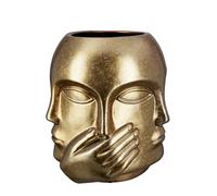 Gilde Ceramic Face Vase - Antique Gold, 23 cm Height, Waterproof, Made in Europe