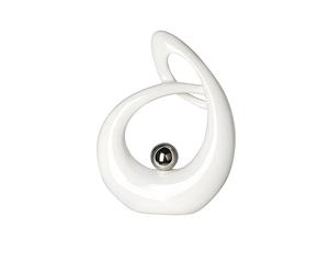 GILDE Decorative Sculpture Life Ceramic White/Silver Glazed White Figure with Silver Ball Height 22 cm