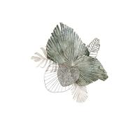 GILDE Decorative Wall Relief Wall Decoration - 3D Metal Leaves - Picture Decoration Living Room - Colours: Green Cream Grey Gold - 65 x 75 cm
