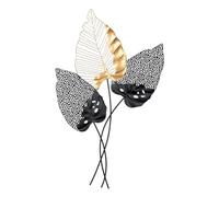 GILDE Decorative Wall Relief Wall Decoration XXL - 3D Metal Picture Leaves - Decoration Living Room - Colours: Black Gold - 65 x 107 cm