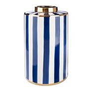 GILDE Elio Vase Ceramic Cylindrical Glazed Striped Blue White Height 40 cm x Diameter 20 cm Felt Gliders and Waterproof Vase