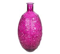 GILDE Floor Vase Jungle Glass Leaf Motif Round Glossy Magenta Height 59 cm x Diameter 29 cm Waterproof Flower Vase