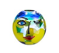GILDE GLAS art Decorative Glass Face Vase - Art Object Ball Vase Glass Vase - Colour: Blue/Yellow Height 24 cm Diameter 25 cm