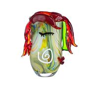 GILDE GLAS art Decorative Glass Face Vase - Art Object Flower Vase Glass Vase - Colour: Red/Green Height 29.5 cm