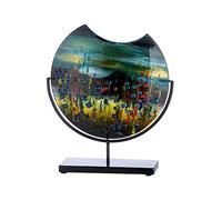 GILDE GLAS art Decorative Round Vase on Black Metal Base Hand-Painted with Glass Elements Art Object Multicoloured Height 37 cm