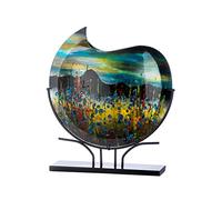 GILDE GLAS art Decorative Round Vase XL on Black Metal Base - Hand Painted with Glass Elements - Art Object Multi-Coloured Height 47.5 cm