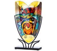 GILDE GLAS art Decorative Vase on Black Metal Stand Hand-Painted Art Object - Multi-Coloured Height 48 cm