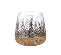 GILDE Greenery Glass Lantern - Conical - Leaf Design - Green - Height 20 cm x Diameter 20 cm - Candle Holder