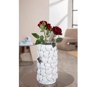 GILDE Hearts Ceramic Cylindrical Glazed White Heart Vase 31cm High 17cm Diameter