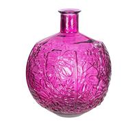 GILDE Jungle Glass Vase - Leaf Motif - Round - Shiny - Magenta - Height 44 cm x Diameter 33 cm - Waterproof Flower Vase