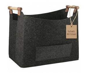 GILDE Large Firewood Basket for Firewood Bag Made of Robust Felt - Firewood Basket - Waste Paper Collector Felt Basket Large - Anthracite Dark Grey - 45 x 32 cm Height 40 cm