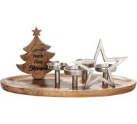 GILDE Mango Wood Candle Holder with Aluminium Elements and Saying Height 26 cm