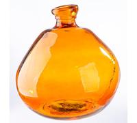 GILDE Organical Vase - Glass - Orange - Height 32 cm x Diameter 31 cm - Bulbous Decorative Vase - European Manufacture - Recycled Material