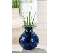 GILDE Pietro Glass Vase, Dark Blue, Textured, Bulbous Shape, Height 33 cm, Diameter 29 cm, Decoration Home Accessory Gift Flowers Decoration