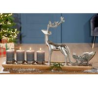 GILDE Reindeer Candle Holder Mango Wood with Aluminium Elements Height 37 cm