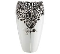 GILDE Rose Vase Ceramic Height 32 cm x Diameter 18 cm White Glazed with Rose Motif Decorative Vase