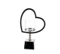 GILDE Te Quiero Lantern Heart Shape Aluminium and Glass Shiny Nickel-Plated Black/Silver Height 40 cm x Width 27 cm