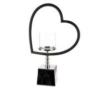 GILDE Te Quiero Lantern Heart Shape Aluminium and Glass Shiny Nickel-Plated Black/Silver Height 49 cm x Width 33 cm