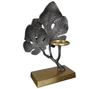 GILDE Tea Light Candlestick - 1 Bulb Tea Light Holder Made of Aluminium - for Candles or Tea Lights up to Diameter 8 cm - Leaves Motif - Colour Silver Gold - Height 38 cm