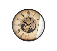 GILDE Wall Clock Metal Round Diameter 60 cm World Map and Gears Design Cream Copper Colour Batteries Not Included