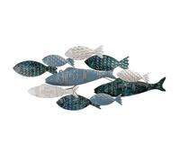 GILDE Wall Relief Pesca Metal Fish Motif Dark Blue Light Blue White Glossy Textured 30 x 71 cm Wall Decoration Art Decoration Home Accessory