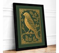 Gilded Bird in Repose Vintage Framed Wall Art Print A3 (42×29.7cm) Black, Wall Decor for Living Room, Bedroom, Office & Home, Ready to Hang, Art Gift