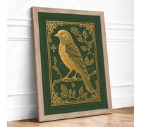 Gilded Bird in Repose Vintage Framed Wall Art Print A4 (29.7×21cm) Oak, Wall Decor for Living Room, Bedroom, Office & Home, Ready to Hang, Art Gift