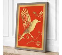 Gilded Bird on Branch Japandi Canvas Wall Art Print 18x12 Inch