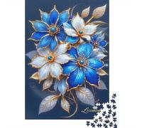 Gilded Blue Floral Cluster Adult Jigsaws 1000 Piece Recycled Paper Luxury ElegancePuzzle for Adults And Age 12 Years Up Jigsaw Puzzle Fun Challenging Home Activity Great Gift 52x38cm/1000pcs