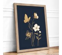 Gilded Butterflies Among Blooms Botanical Framed Wall Art Print A3 (42×29.7cm) Oak, Wall Decor for Living Room, Bedroom, Office & Home, Ready to Hang, Art Gift