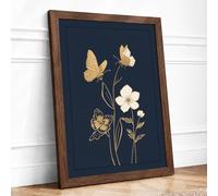 Gilded Butterflies Among Blooms Botanical Framed Wall Art Print A3 Walnut