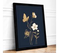 Gilded Butterflies Among Blooms Botanical Framed Wall Art Print A4 (29.7×21cm) Black, Wall Decor for Living Room, Bedroom, Office & Home, Ready to Hang, Art Gift