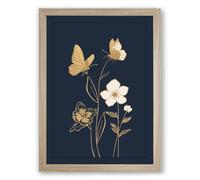 Gilded Butterflies Among Blooms Botanical Framed Wall Art Print A4 (29.7×21cm) Oak, Wall Decor for Living Room, Bedroom, Office & Home, Ready to Hang, Art Gift