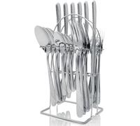 Gilded Cutlery Set, 24 Piece Golden Stainless Steel Flatware Set for 6, Mirror Polished Tableware Silverware Set with Spoon Knife & Fork Set for Home Restaurant Wedding, Dishwasher Safe (Silver)