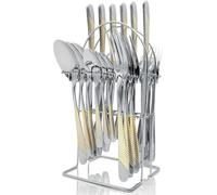 Gilded Cutlery Set, 24 Piece Golden Stainless Steel Flatware Set for 6, Mirror Polished Tableware Silverware Set with Spoon Knife & Fork Set for Home Restaurant Wedding, Dishwasher Safe (GoldSilver)