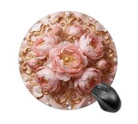 Gilded Floral Symphony Round Rubber Mouse Pad 7.8 Inch Stable Non Slip Circular Computer Mat Portable Resistant Desk Mat for Office Laptop Desktop Professional Daily Working Scenes