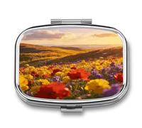 Gilded Flower Sea Pill Case 2 Compartment Small Pill Box Metal Portable Medicine Box Mini Medication Organizer Storage Travel Organizer for Pocket Purse