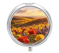 Gilded Flower Sea Round Pill Box with Mirror 3 Compartment Portable Pill Case for Travel Outdoor Use Cute Small Pill Organizer for Pocket Or Purse
