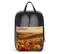 Gilded Flower Sea Shoe Bag with Mesh Waterproof Portable Travel Shoe Pouch Zipper Packing Organizer Expandable Packing Organizers Portable Sneaker Bag for Men Women